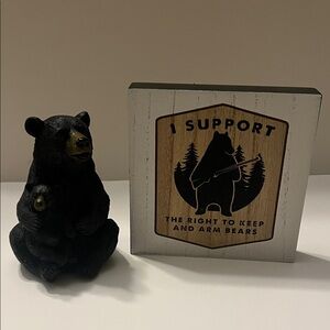 Black Bear & Cub Statue and Sign Set